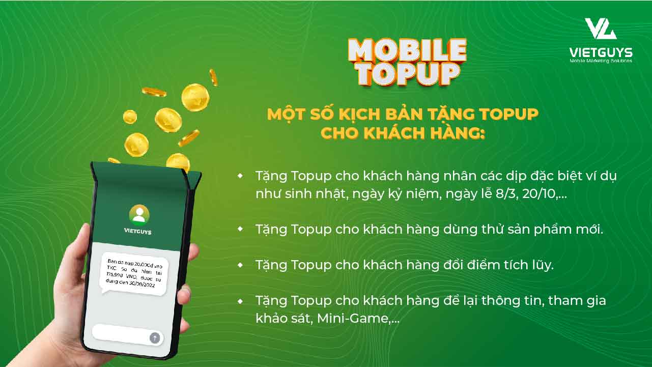 Kịch bản trả thưởng Mobile Topup doanh nghiệp có thể áp dụng.