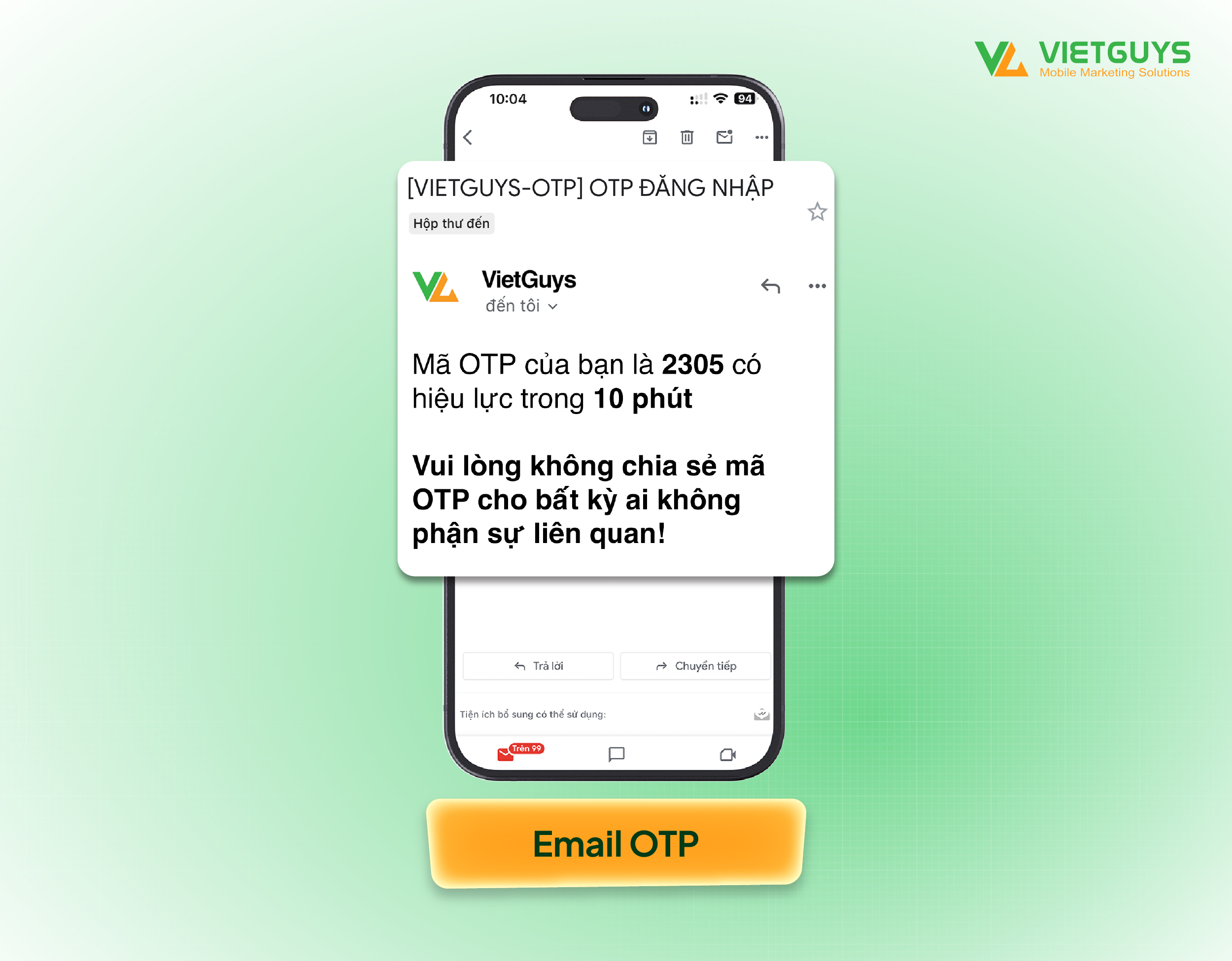 Gửi mã xác thực OTP qua Email.